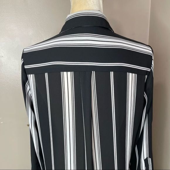 Mossimo Supply Co Womens Black Striped Button Up Shirt Medium Polyester - Picture 5 of 12